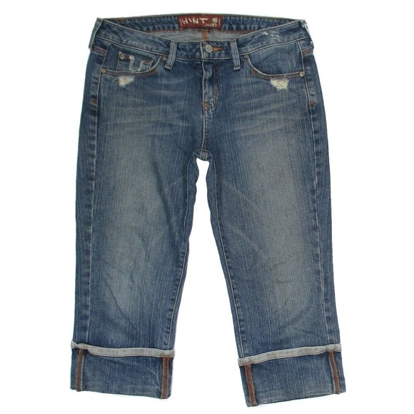Hint Jeans Juniors 9 Cropped Capri Cuff Distressed Blue Denim Measures 31 x 19 - Picture 1 of 10